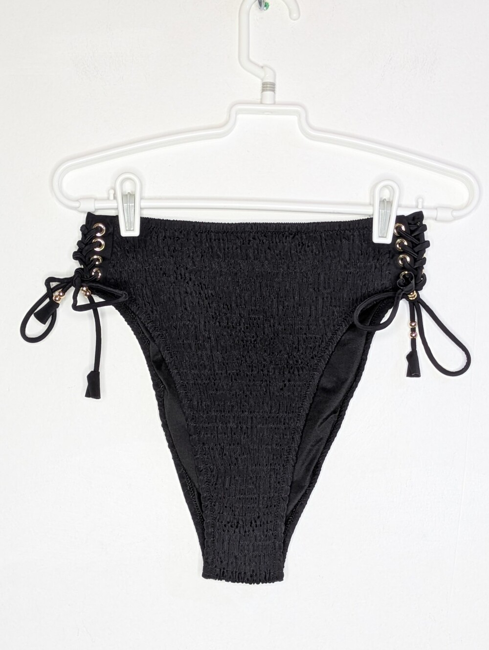 Victoria's Secret Black Ruched Tie Side High Waist Bikini Bottom L